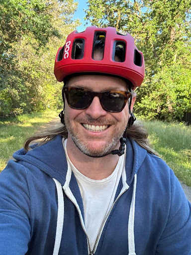 Cyclist smiling on a trail in Lafayette, CA during Bay Area Bike to Wherever Day 2025