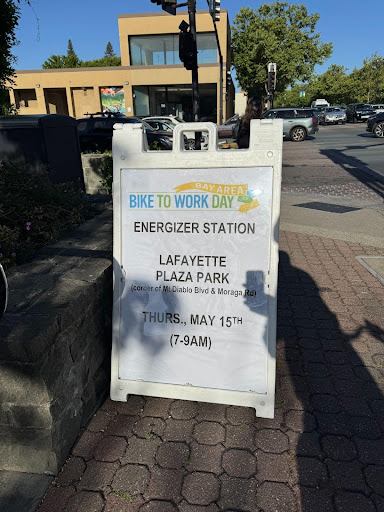 Sign for Lafayette Plaza Park Energizer Station on May 15, 2025