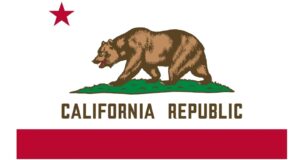 The California Republic state flag featuring the bear, red star, and red stripe.